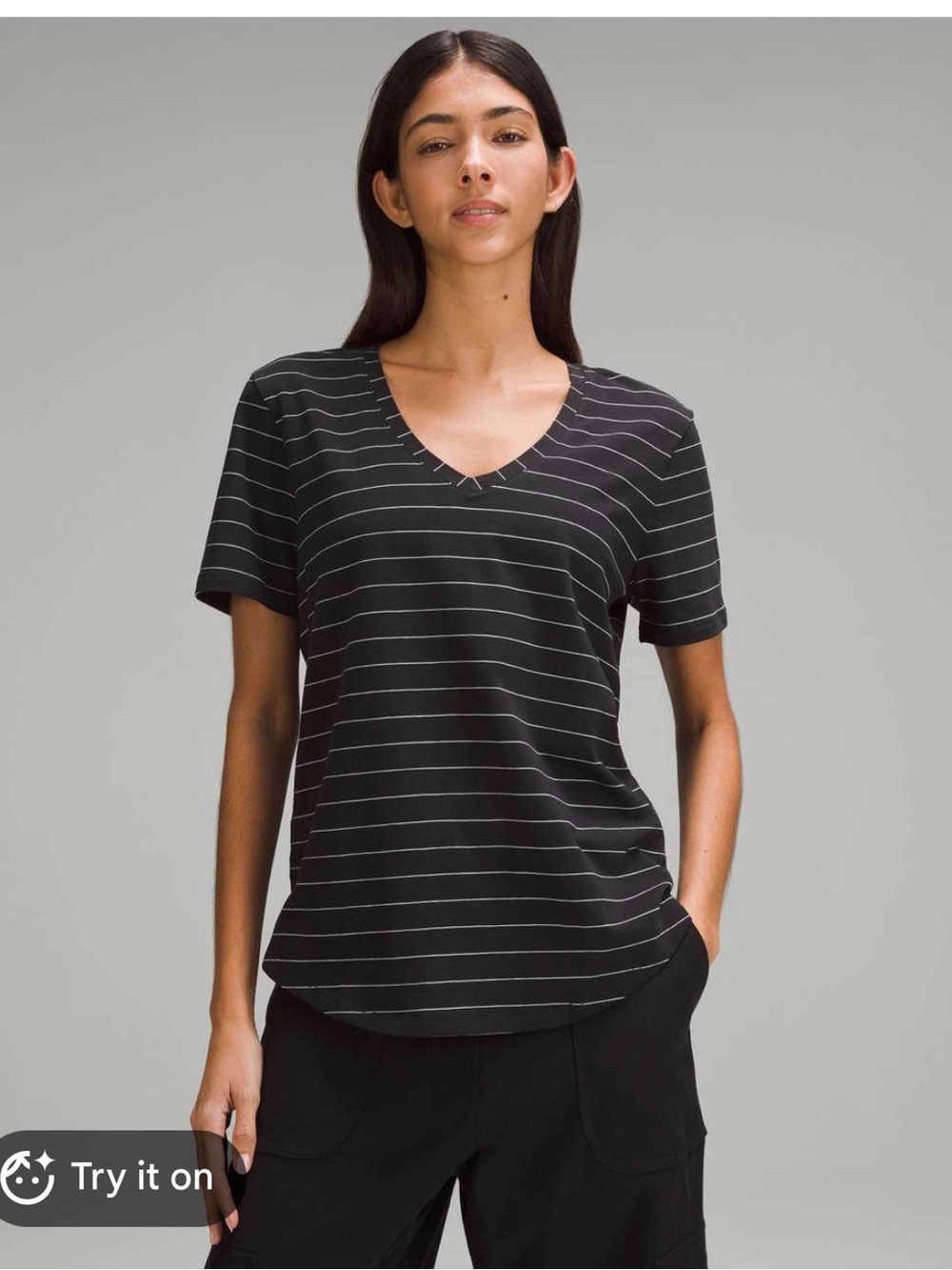 Lululemon Love V-neck Tshirt Soft Serve Stripe Black White Short Sleeve